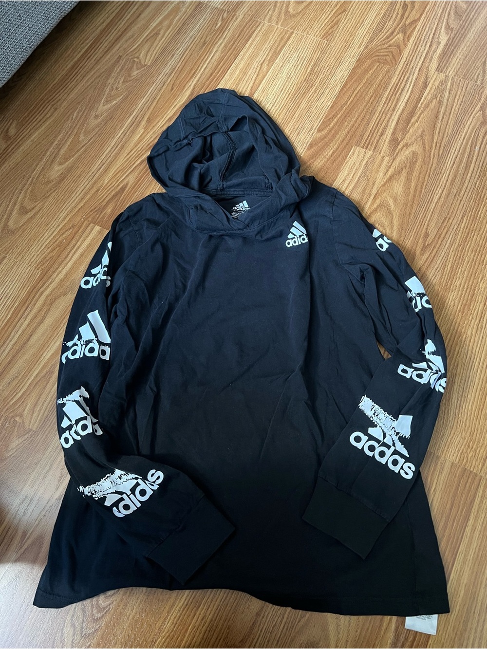 adidas Black Crewneck Hoodie with White Logo Sleeves